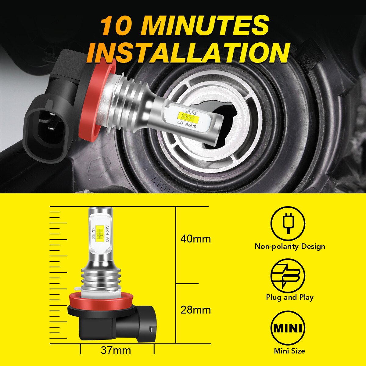 2x H11 H8 H16 LED Foglight Bulbs DRL Light 6000K 80W For Toyota Auris 2012-2018, photo 7
