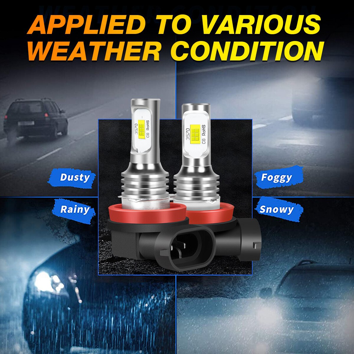 2x H11 H8 H16 LED Foglight Bulbs DRL Light 6000K 80W For Toyota Auris 2012-2018, photo 8