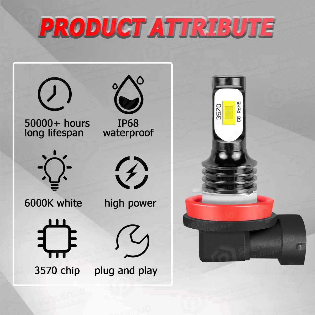 For Toyota Auris Front Fog Light Bulb LED H11 6000K White Fog Lamp 2pcs, photo 6