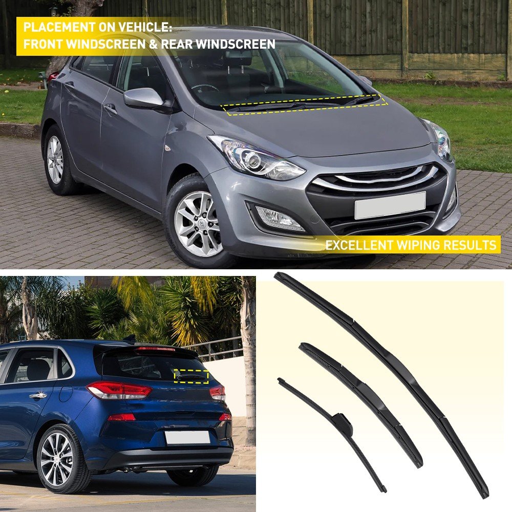 3x Front & Rear Windscreen Wiper Blade Set For Hyundai i30 2012-2017 26" 14" 13", photo 7