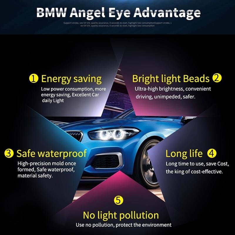 2X Angel Eyes Halo LED Frozen White Light Bulbs For BMW E39 E60 E61 E64 E83 E53, photo 6