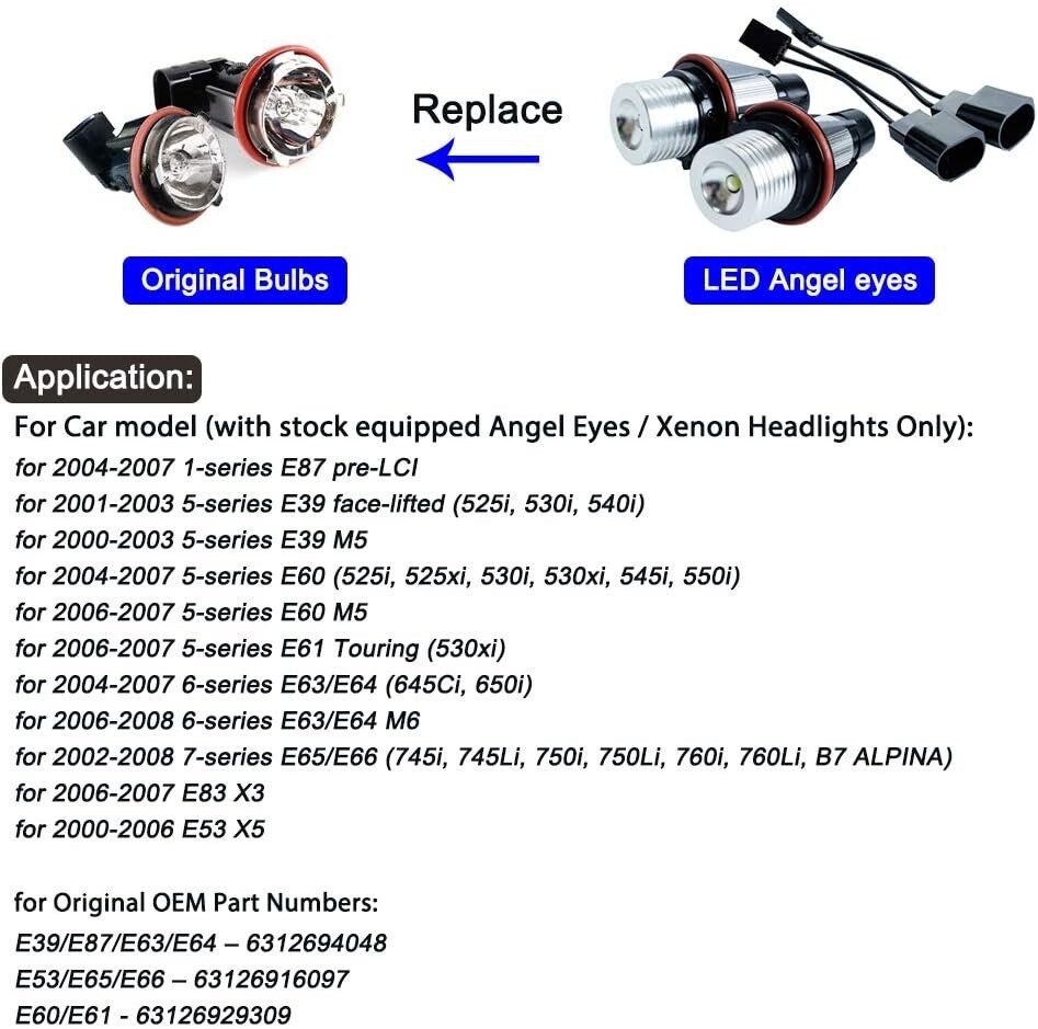 2X Angel Eyes Halo LED Frozen White Light Bulbs For BMW E39 E60 E61 E64 E83 E53, photo 9